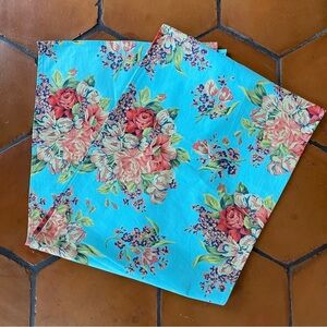 April Cornell Table Runner Teal Floral Country French Cotton Cottage 88”x17”